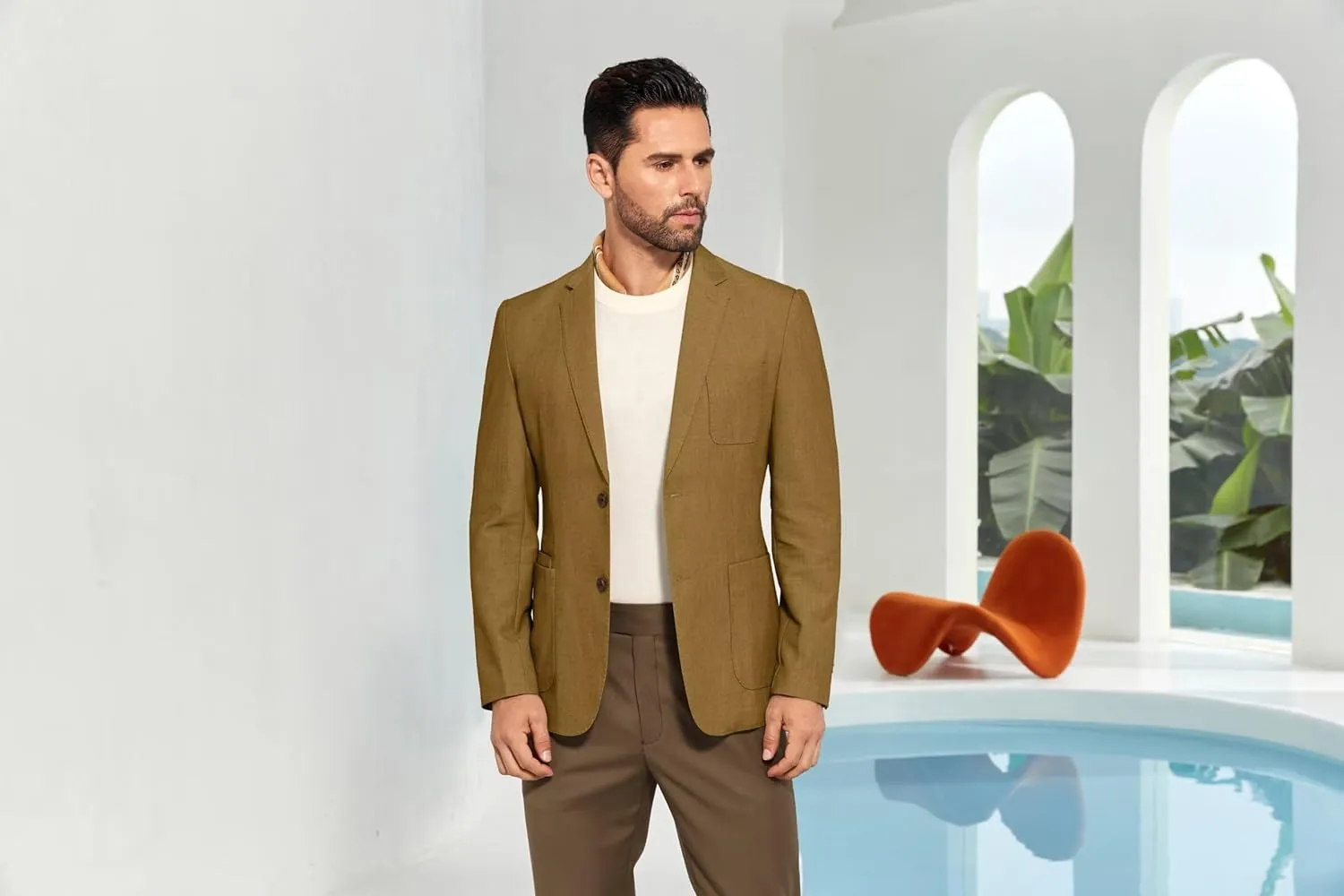 Mens Casual Blazer Slim Fit Suit Two Button Blazer Jacket Lightweight Knit Sport Coat
