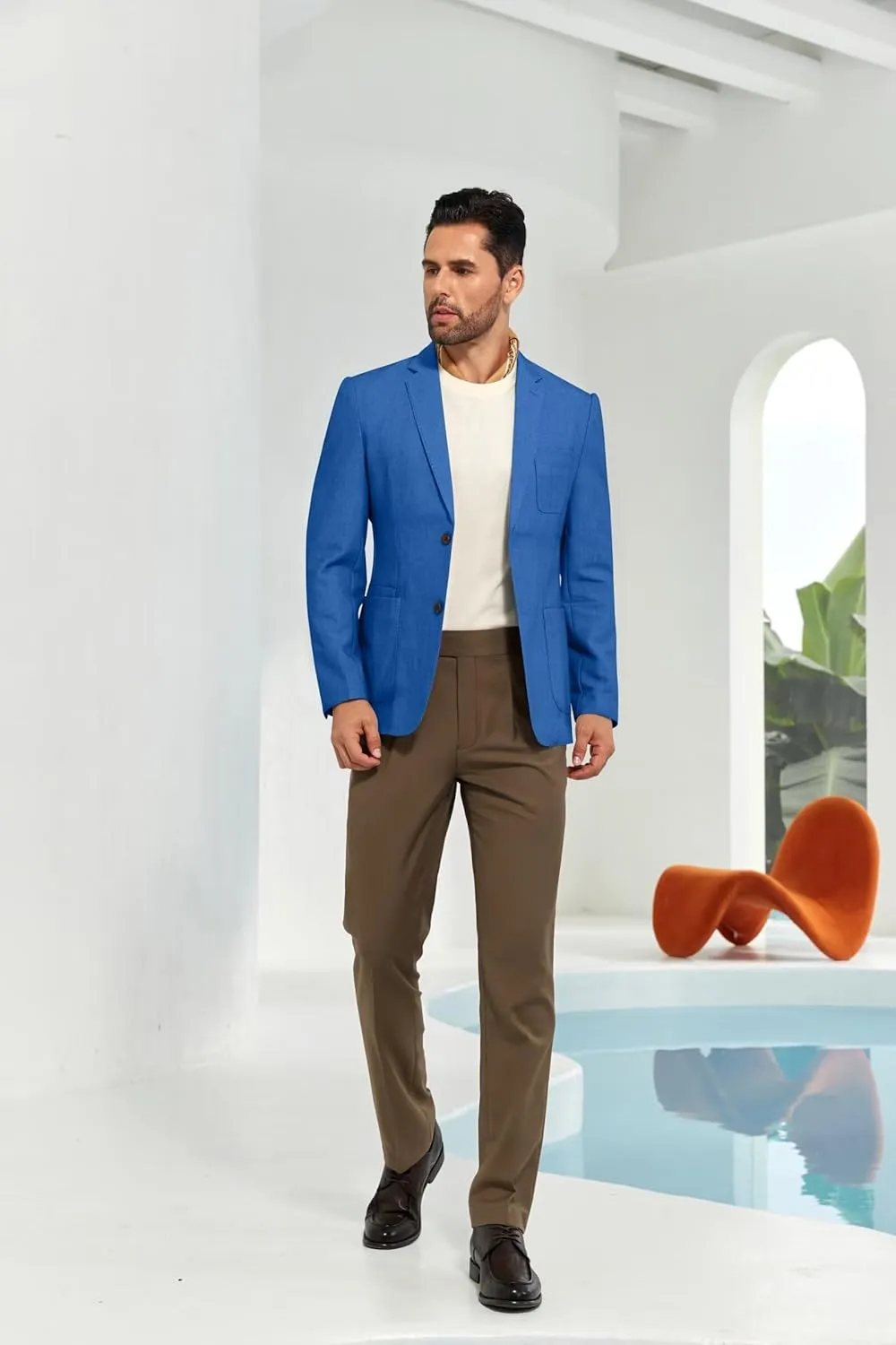 Mens Casual Blazer Slim Fit Suit Two Button Blazer Jacket Lightweight Knit Sport Coat
