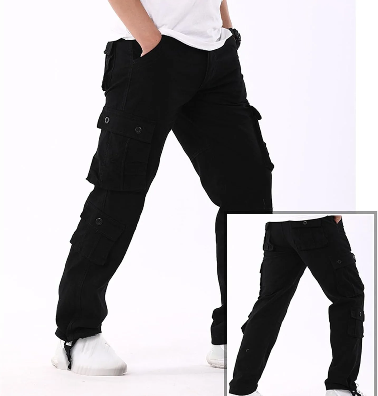 Mens Multi Pockets Cargo Pants Hiking Combat Work Outdoor Trousers Casual Slim Straight Fit Sweatpants