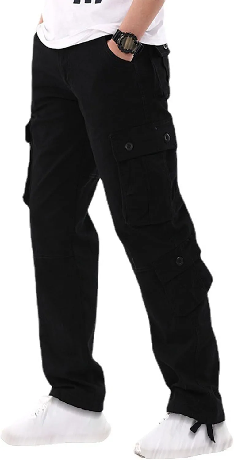 Mens Multi Pockets Cargo Pants Hiking Combat Work Outdoor Trousers Casual Slim Straight Fit Sweatpants