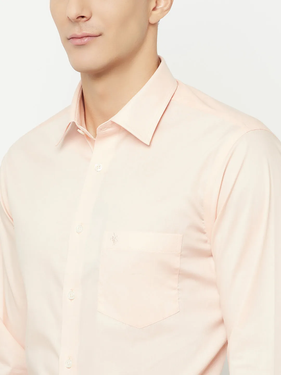 Men's Peach Formal Plain Full Sleeve Shirt