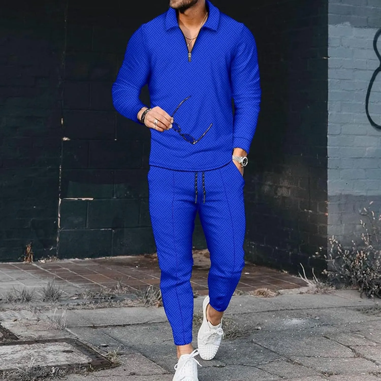 Men's Polo Track Suit Sets Long Sleeve Mens Outfits 2 Piece Fashion Sweatsuit Comfy Casual Set for Men
