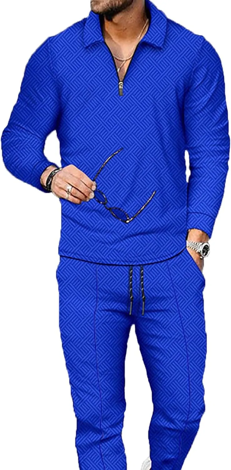 Men's Polo Track Suit Sets Long Sleeve Mens Outfits 2 Piece Fashion Sweatsuit Comfy Casual Set for Men