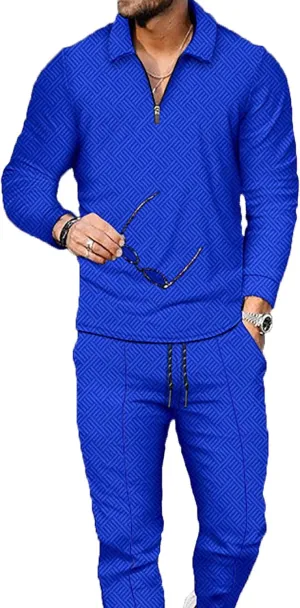 Men's Polo Track Suit Sets Long Sleeve Mens Outfits 2 Piece Fashion Sweatsuit Comfy Casual Set for Men