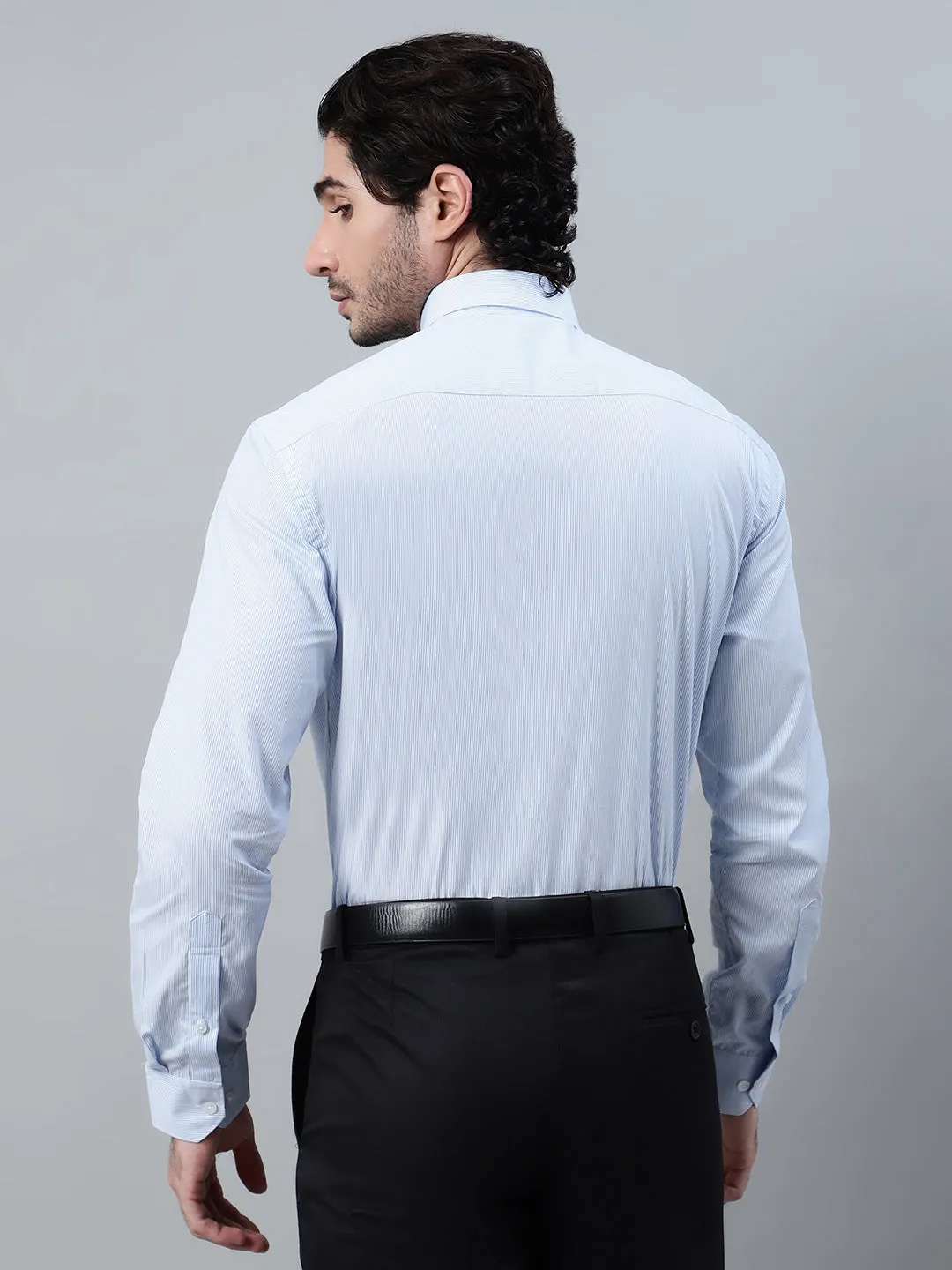 Men's Sky Blue Striped Full Sleeve Formal Shirt
