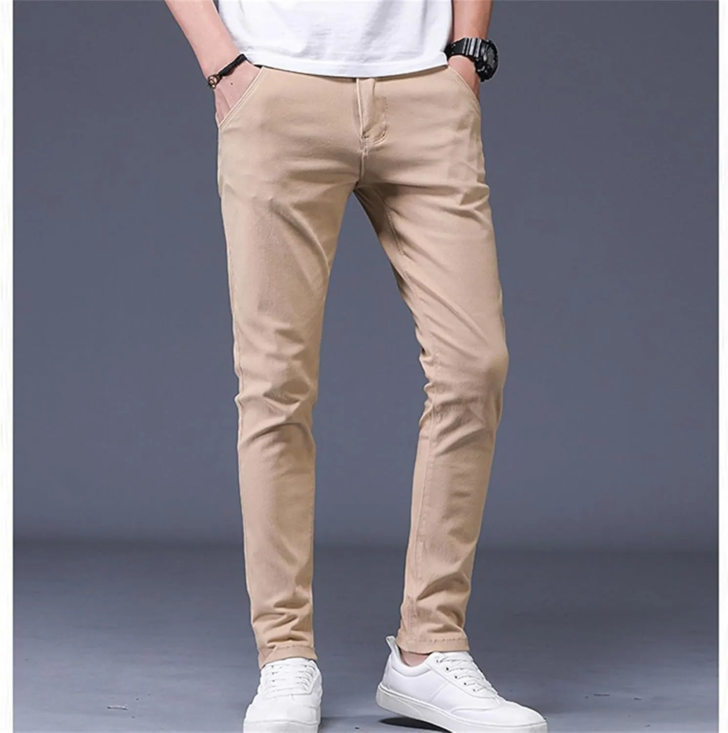 Mens Slim Fit Chino Pant with Pocket Casual and Office Work Beach Dress Business Cotton Long Pants