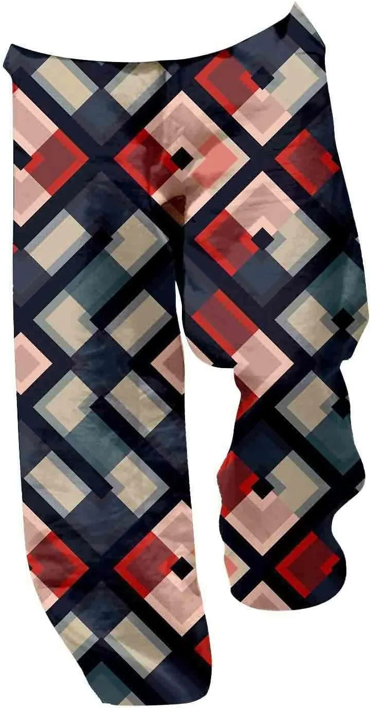 Mens Summer Cotton Linen Casual Pants Loose Fit Straight Leg Trend Printed Trousers Elastic Waist Drawstring Beach Yoga Pants