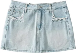 Mini Denim Skirt for Women Summer Black High Waisted Distressed Pencil Jeans Short Skirts