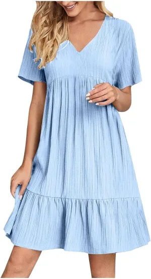 Moomoo Dresses for Women Loose Fit Short Sleeve Tunic Dress with Pockets Beach Vacation Outfit