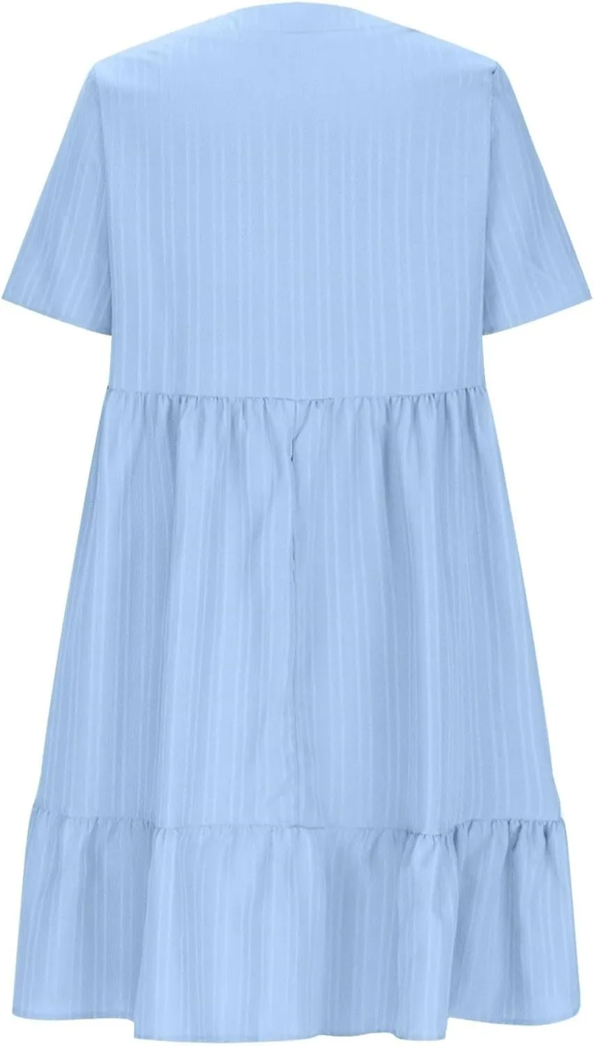 Moomoo Dresses for Women Loose Fit Short Sleeve Tunic Dress with Pockets Beach Vacation Outfit