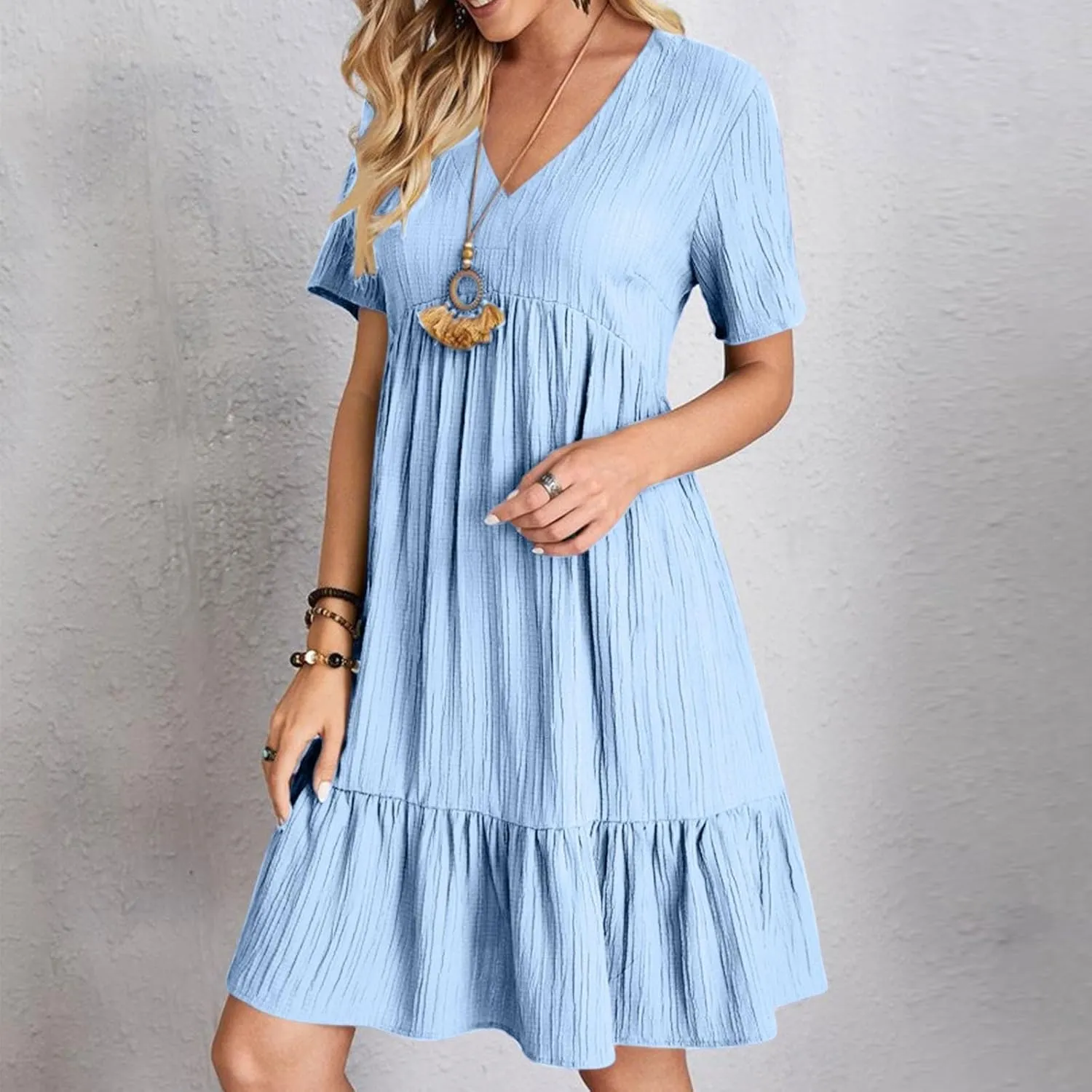 Moomoo Dresses for Women Loose Fit Short Sleeve Tunic Dress with Pockets Beach Vacation Outfit