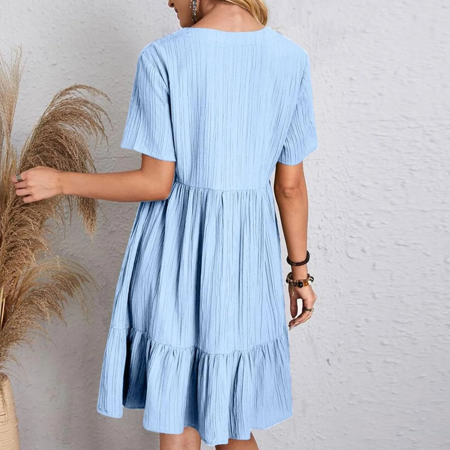 Moomoo Dresses for Women Loose Fit Short Sleeve Tunic Dress with Pockets Beach Vacation Outfit