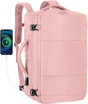 Mountain Land Carry On Travel Backpack Expandable 40L Personal Item Bag for Airplanes Women Weekender Laptop Bag Luggage Backpack with USB Charging Port (Pink)