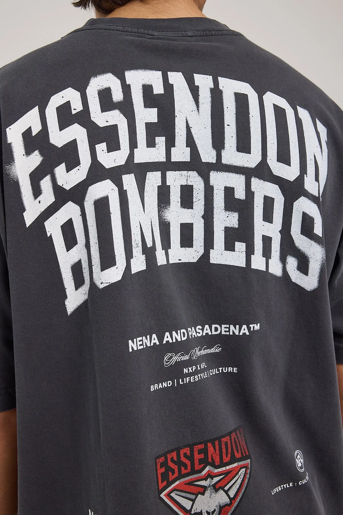 Nena & Pasadena Essendon Bombers AFL Oversize Tee Pigment Black