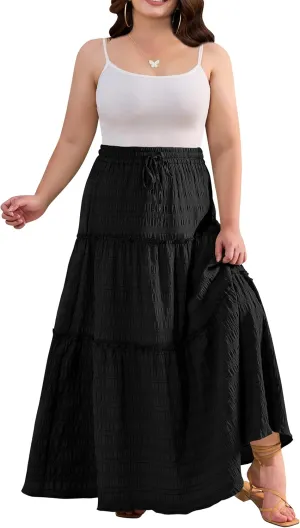 Othyroce Womens Plus Size Casual High Waist Tie Paisley Floral Print Long Maxi Skirt L-4X