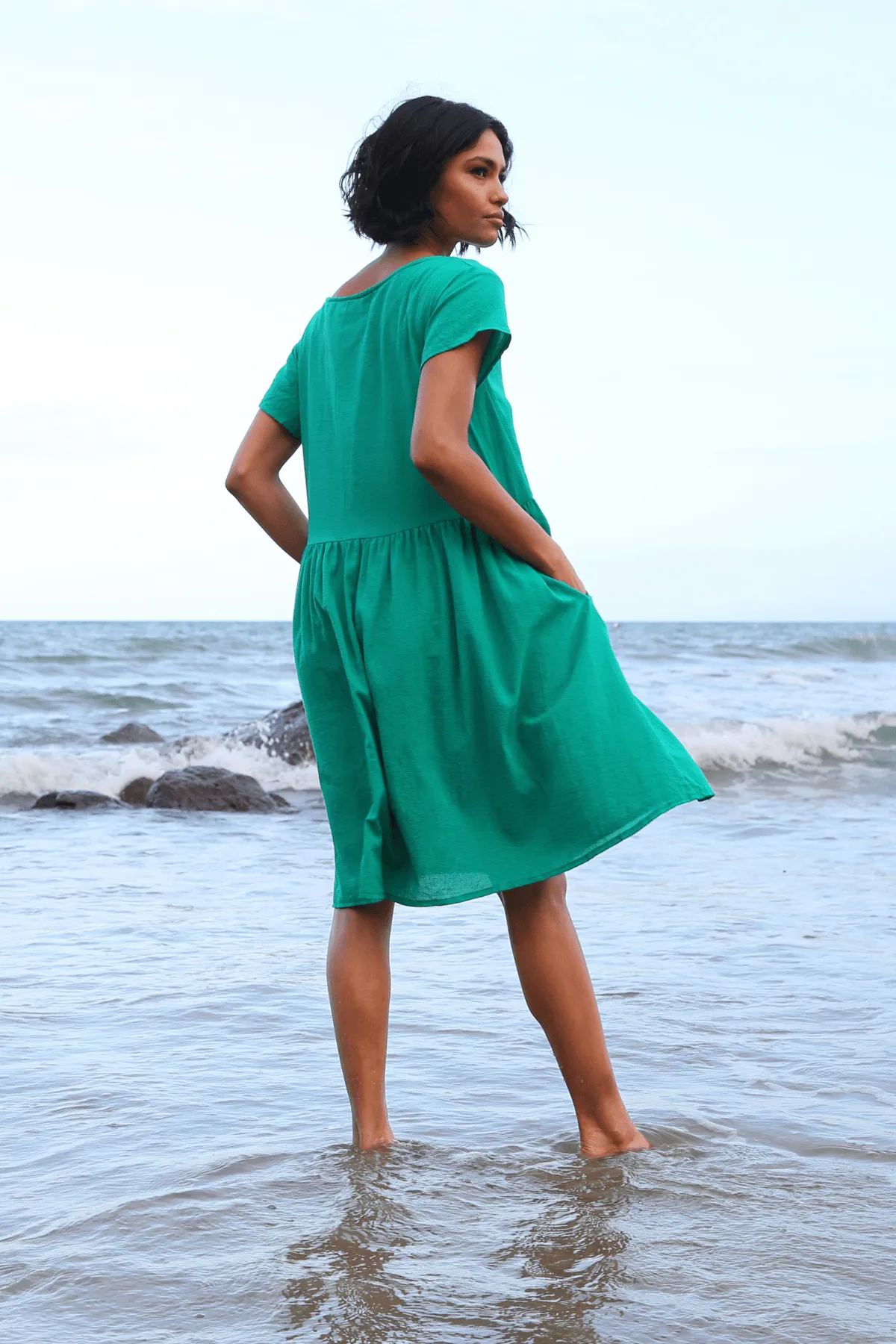 Pacific Drop Waist Dress Parakeet Green in Seersucker
