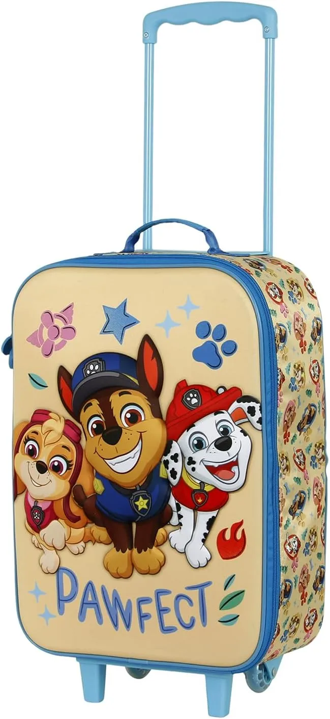 Paw Patrol Blue Medium 26L 2-Wheel Soft Trolley Suitcase with Elastic Straps, Valid for Carry-On, Dimensions 52 x 33 x 17 cm