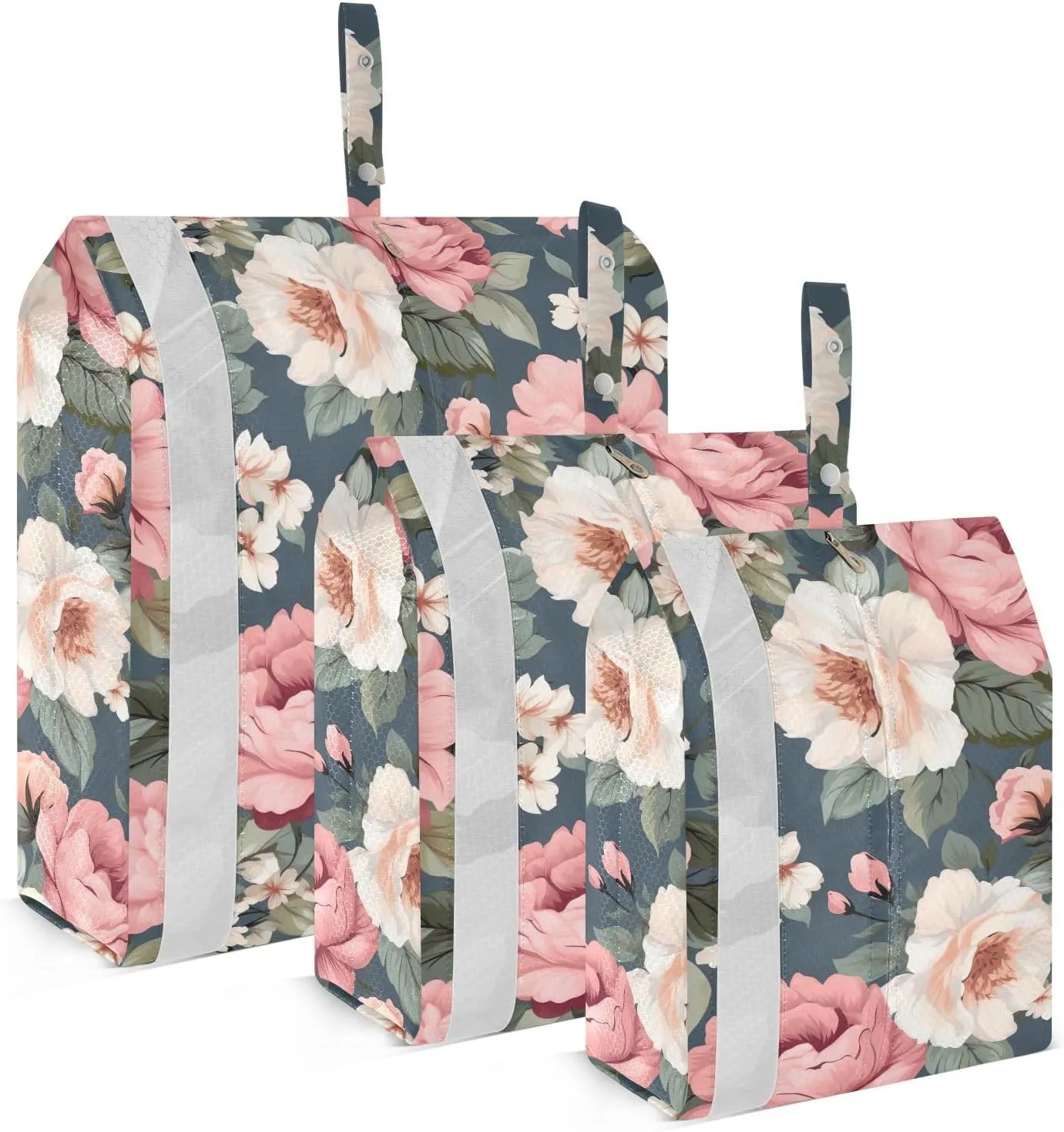 Pink Floral Flowers Packing Cubes for Travel 3 Set Luggage Packing Cubes Suitcase Organizer Bags for Vacation Clothes