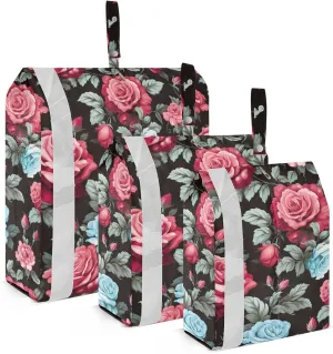 Pink Roses Vintage Packing Cubes for Travel 3 Set Compression Packing Cube Luggage Cubes for Travel Accessories