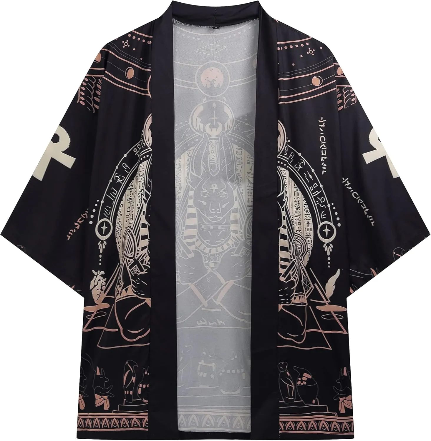 PRIJOUHE Mens Japanese Kimono Coat Suits Loose Open Front Seven Sleeve Kimono Cardigan Jacket with Shorts