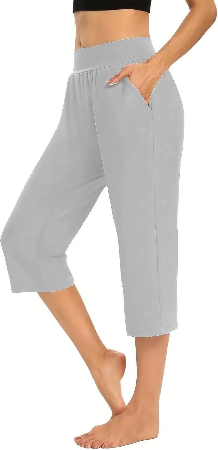 Pull On Capris for Women Dressy Casual Stretch Lightweight Capri Elastic High Waist Lounge Pants 2025 Summer