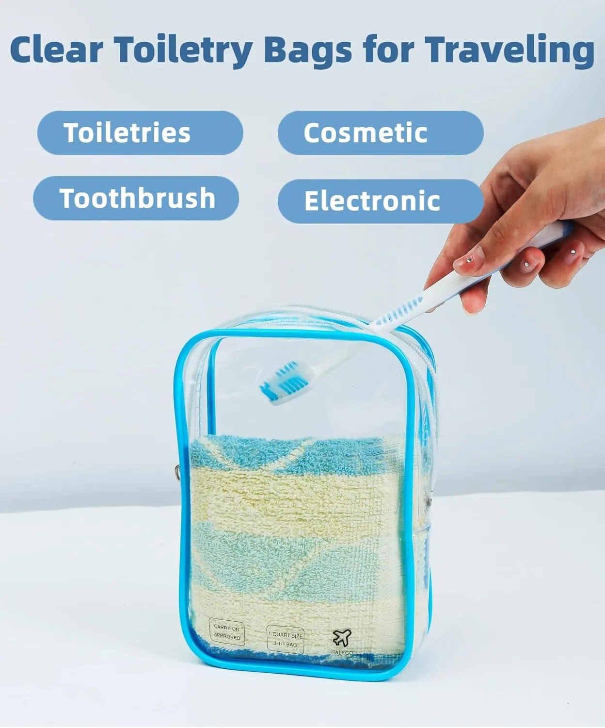 Quart Size Travel Bag TSA Approved Toiletry Bag, Airplane Essentials for Flying, Long Flight European International Must Haves (1, Blue)