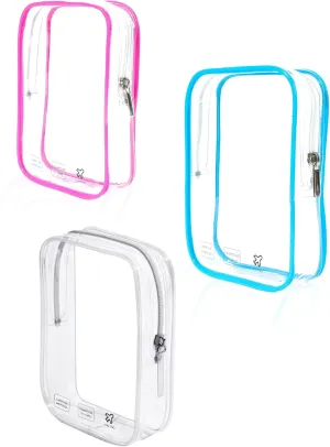 Quart Size Travel Bag TSA Approved Toiletry Bag, Airplane Essentials for Flying, Long Flight European International Must Haves (3, Clear, Pink, Blue)