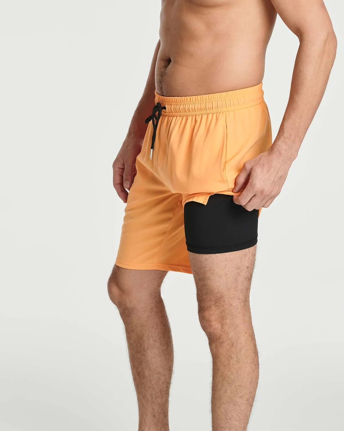Real Essentials 3 Pack: Men's 9" Inch 2 in 1 Board Shorts with Compression Liner - Bathing Suit with Back Flap Pocket
