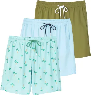 Real Essentials 3 Pack: Men's 9" Inch 2 in 1 Board Shorts with Compression Liner - Bathing Suit with Back Flap Pocket