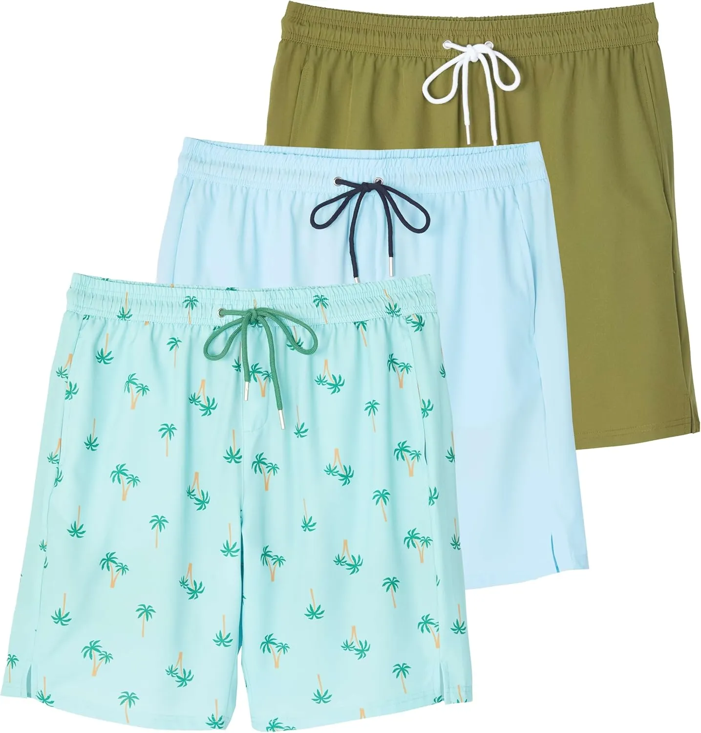Real Essentials 3 Pack: Men's 9" Inch 2 in 1 Board Shorts with Compression Liner - Bathing Suit with Back Flap Pocket