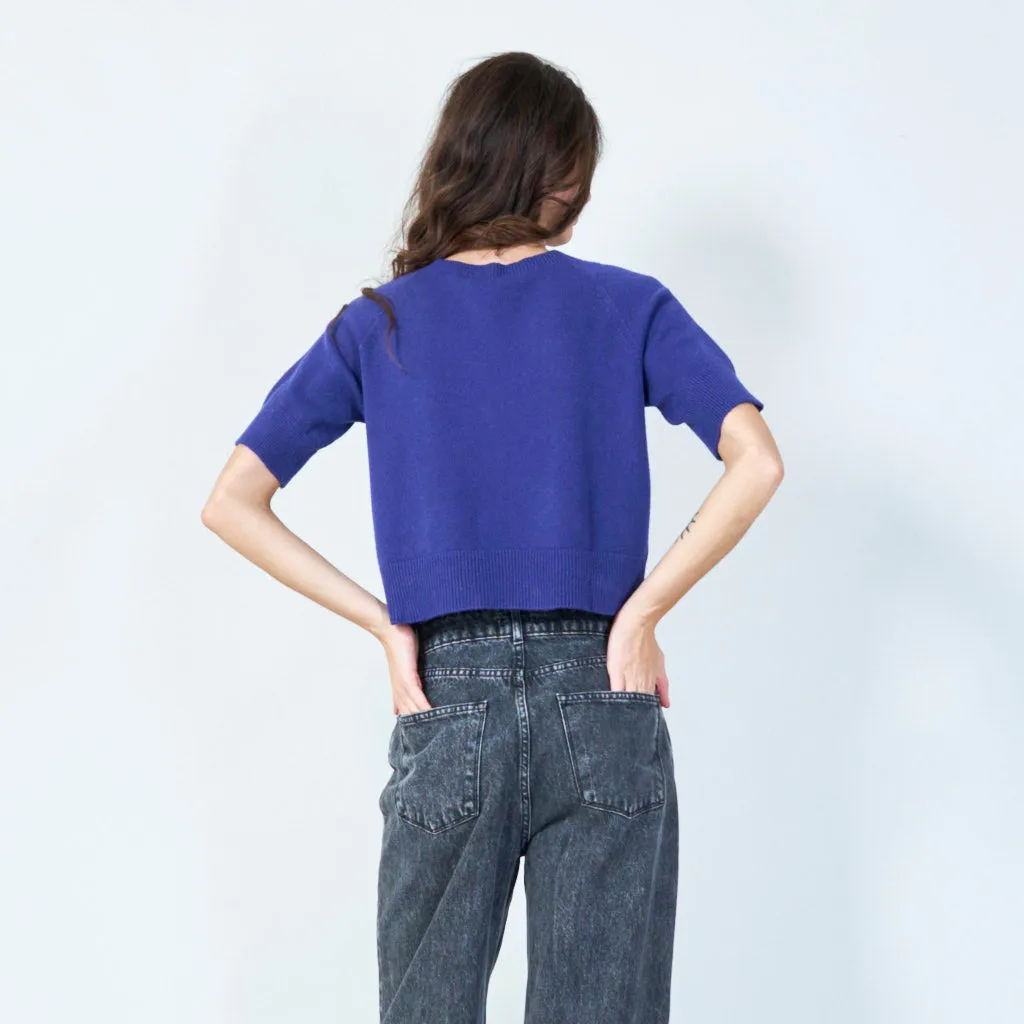 Relaxed fit short sleeve sweater wholesale