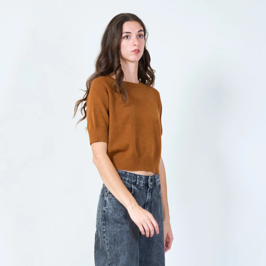 Relaxed fit short sleeve sweater wholesale