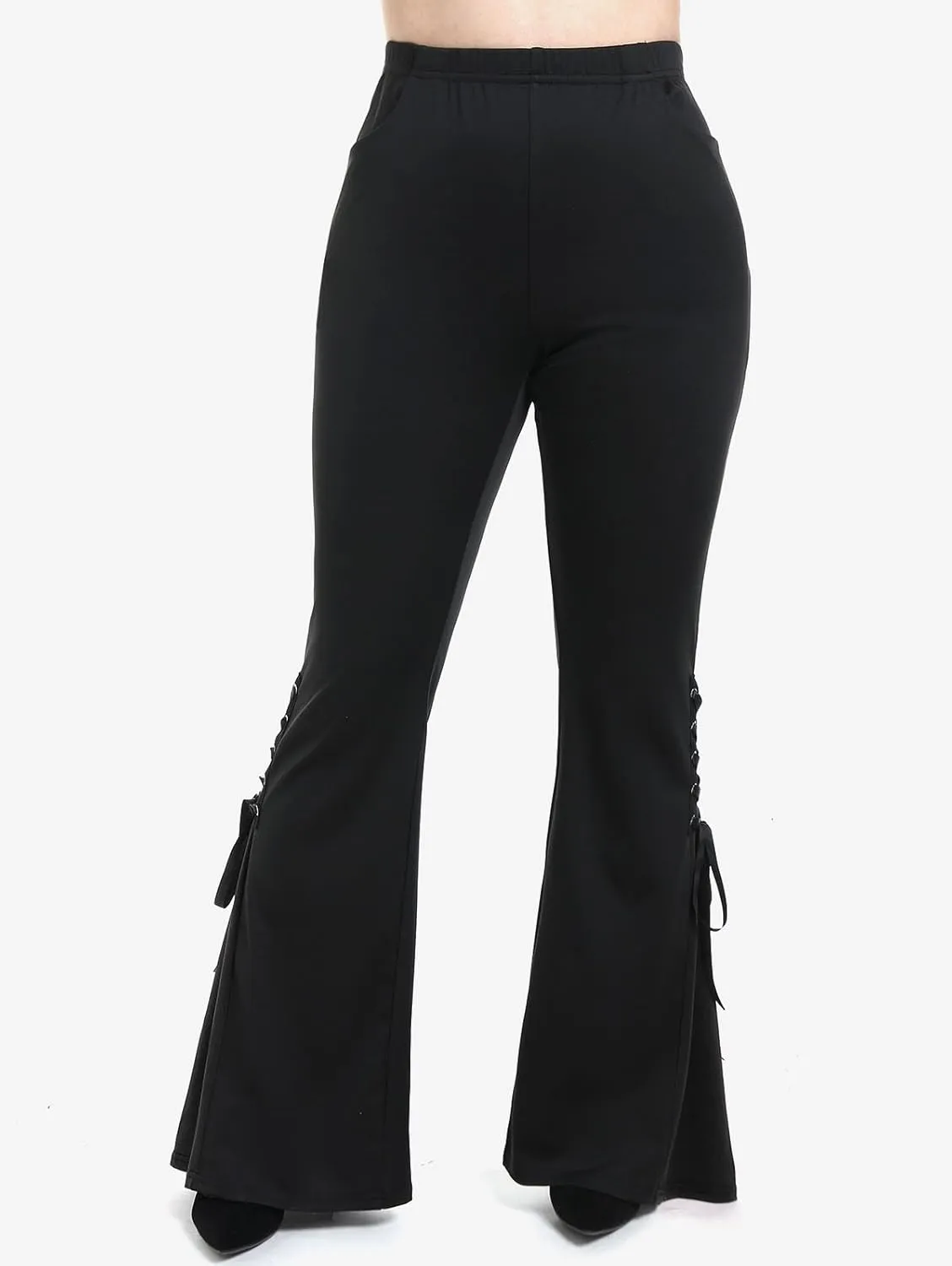 ROSE GAL Womens Plus Size Gothic Lace Up Two Tone Godet Hem Pull On Flare Pants
