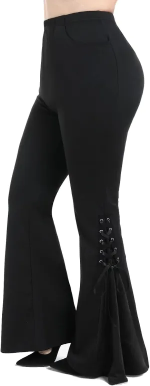 ROSE GAL Womens Plus Size Gothic Lace Up Two Tone Godet Hem Pull On Flare Pants