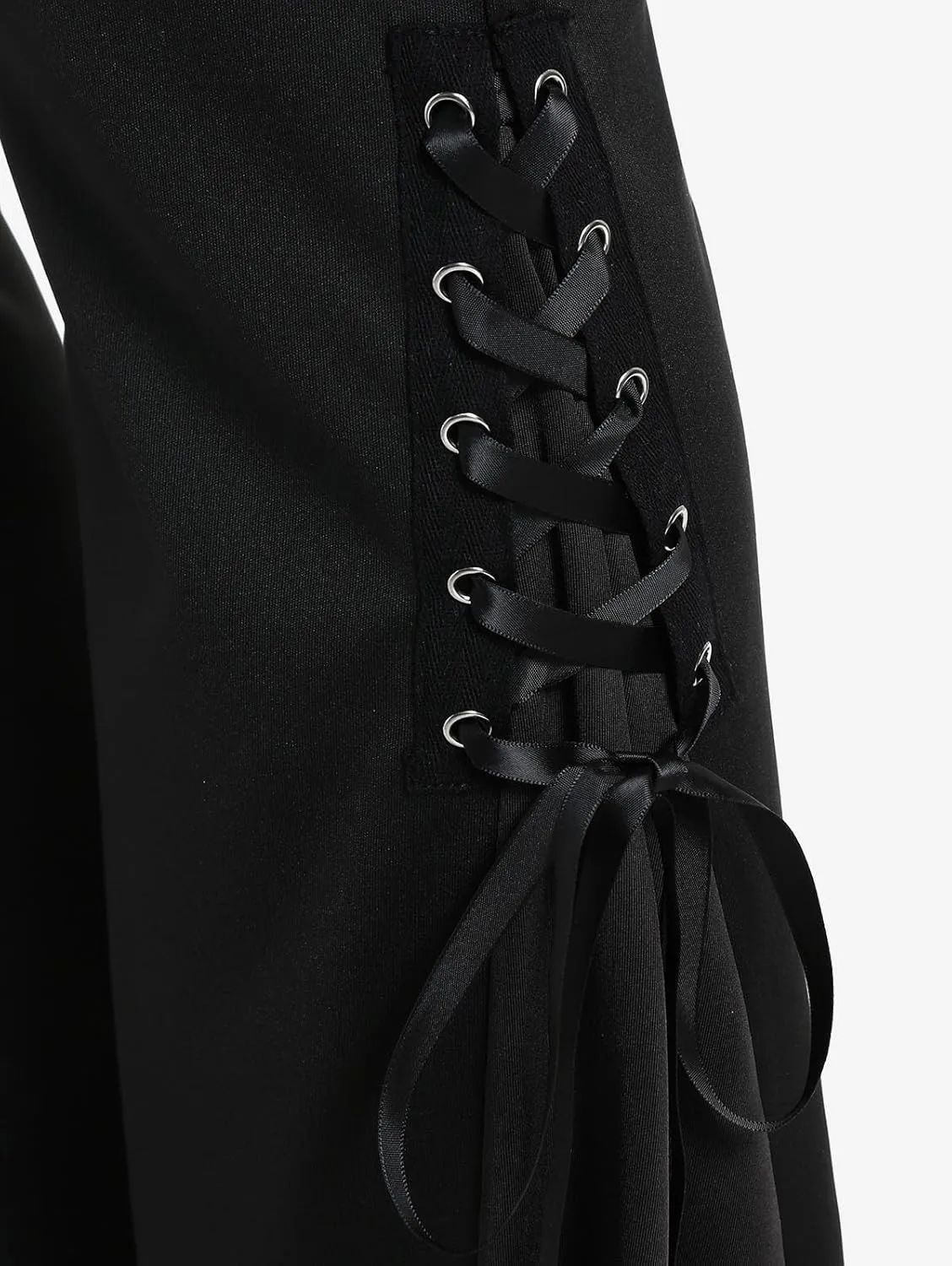 ROSE GAL Womens Plus Size Gothic Lace Up Two Tone Godet Hem Pull On Flare Pants