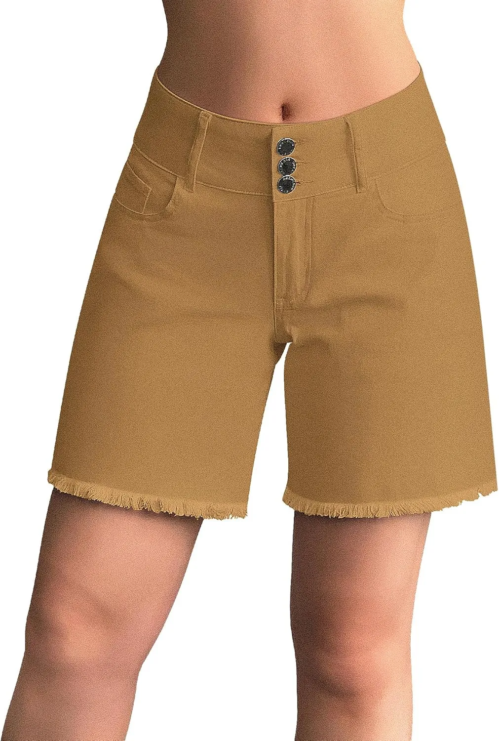 roswear Women's Stretchy Wide Leg High Waisted Frayed Hem Long Jean Shorts