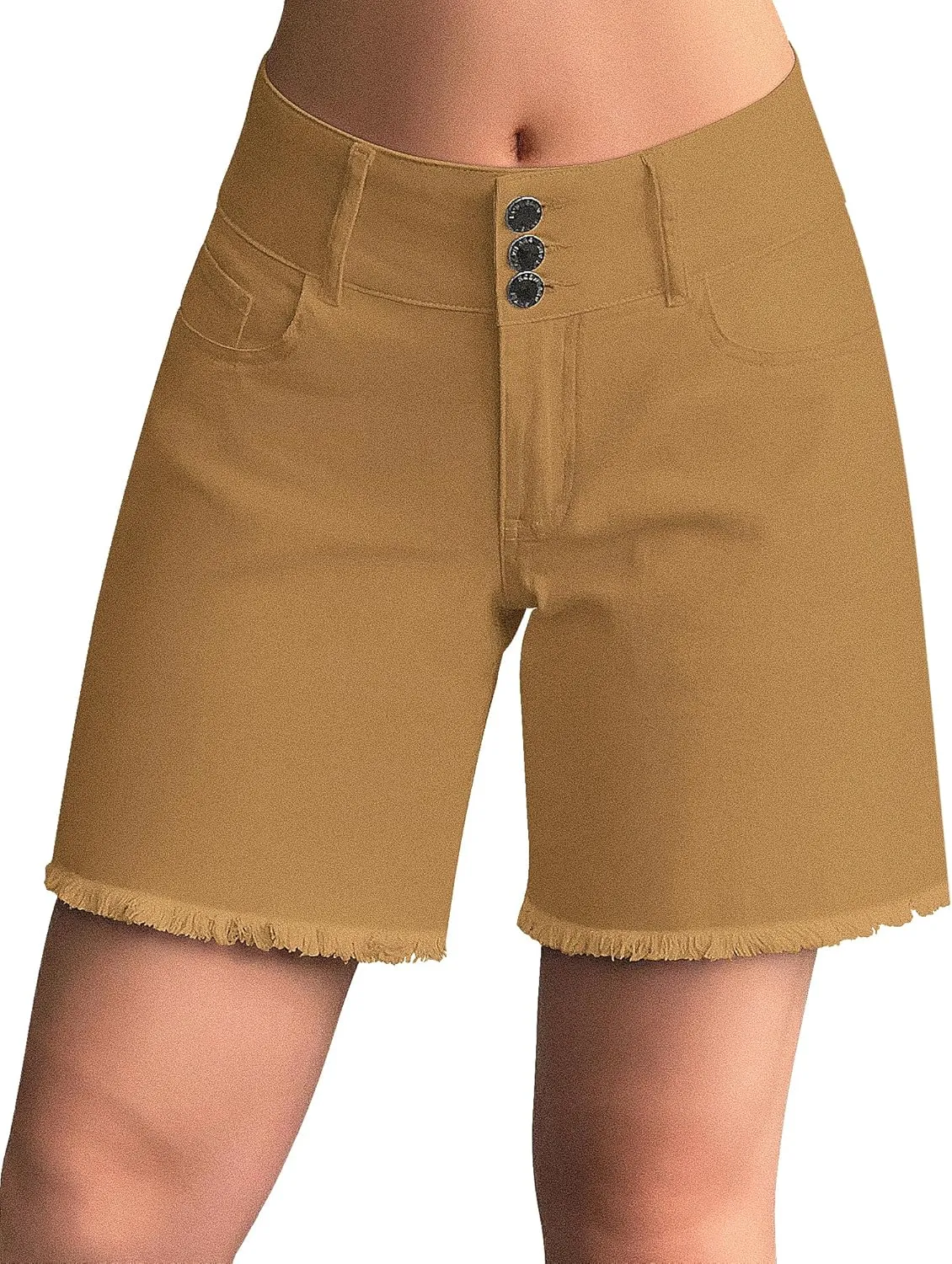 roswear Women's Stretchy Wide Leg High Waisted Frayed Hem Long Jean Shorts