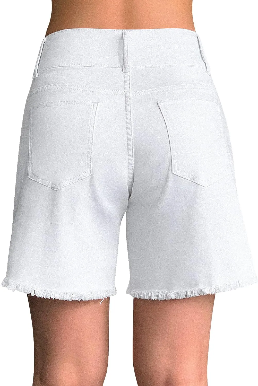 roswear Women's Stretchy Wide Leg High Waisted Frayed Hem Long Jean Shorts