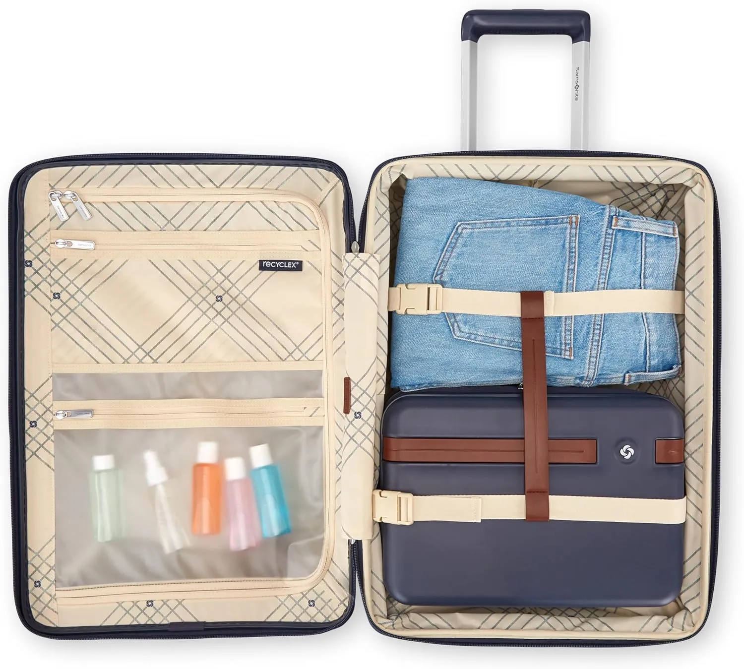 Samsonite Virtuosa Hardside Train Case, Crossbody Travel Makeup Case with Removable Strap, Navy