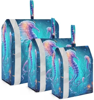 Seahorses Colorful Packing Cubes for Travel 3 Set Compression Bag Luggage Organizer Bags for Vacation Clothes