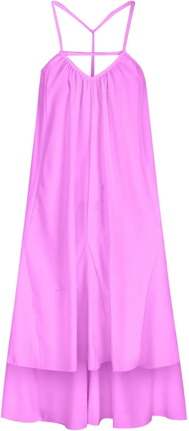 Sexy Sleeveless Dresses for Womens Spaghetti Strap Solid Color Summer A Line Dress Ruffles Party Clubwear Mini Dress