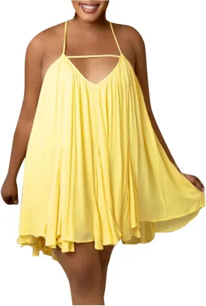 Sexy Sleeveless Dresses for Womens Spaghetti Strap Solid Color Summer A Line Dress Ruffles Party Clubwear Mini Dress