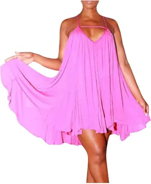 Sexy Sleeveless Dresses for Womens Spaghetti Strap Solid Color Summer A Line Dress Ruffles Party Clubwear Mini Dress