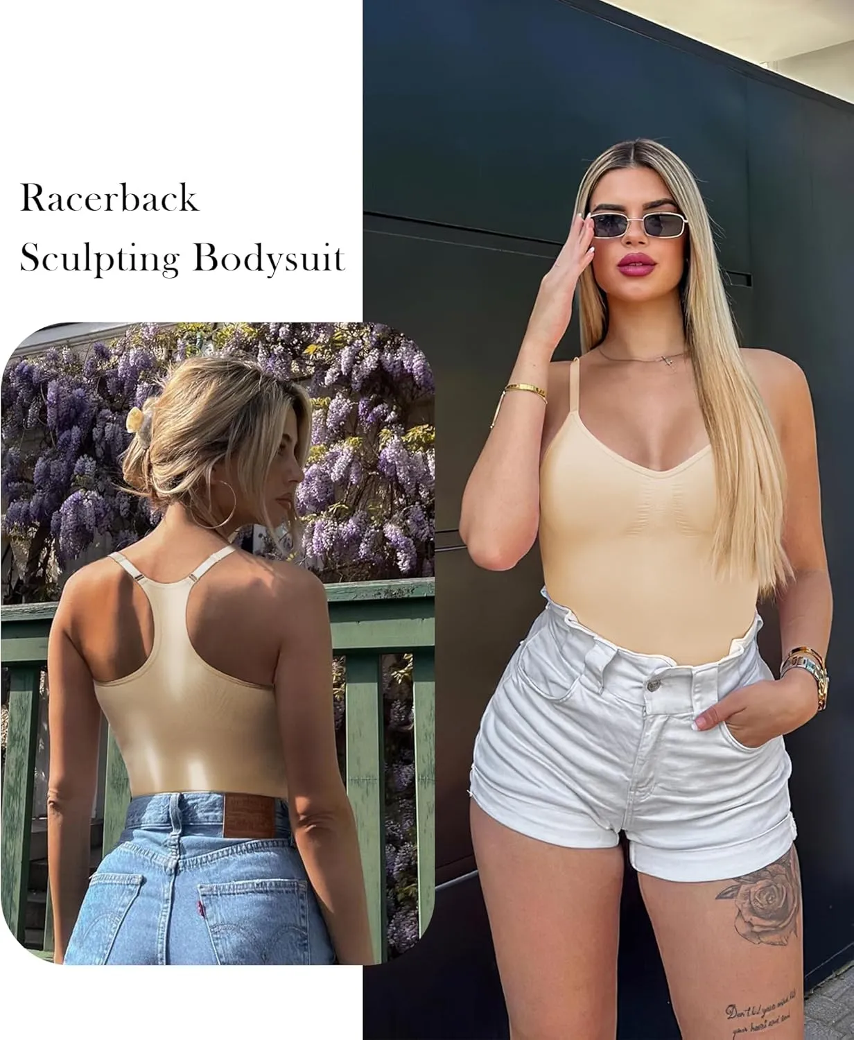SHAPERX Bodysuit for Women Tummy Control Shapewear Racerback Seamless Sculpting Body Shaper Tank Top