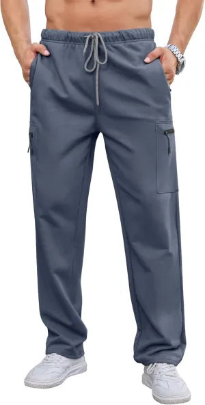 SILKWORLD Sweatpants for Men Zipper Cargo Pockets Joggers Open Bottom Casual Pants for Athletic, Jogging, Running, Workout