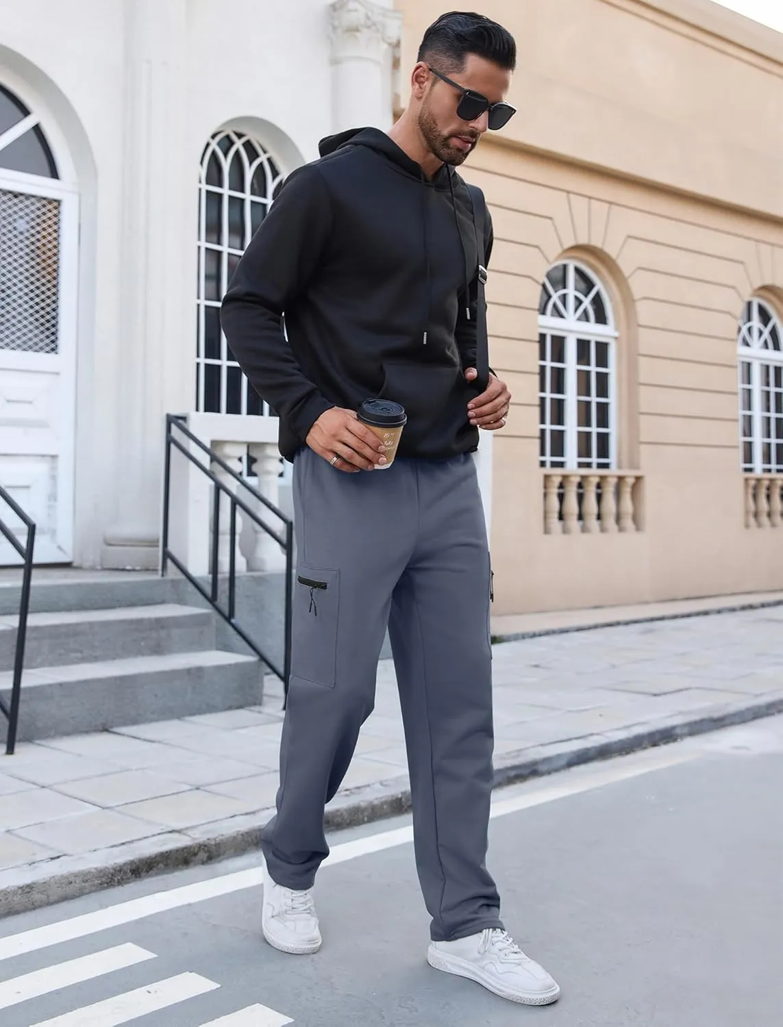 SILKWORLD Sweatpants for Men Zipper Cargo Pockets Joggers Open Bottom Casual Pants for Athletic, Jogging, Running, Workout