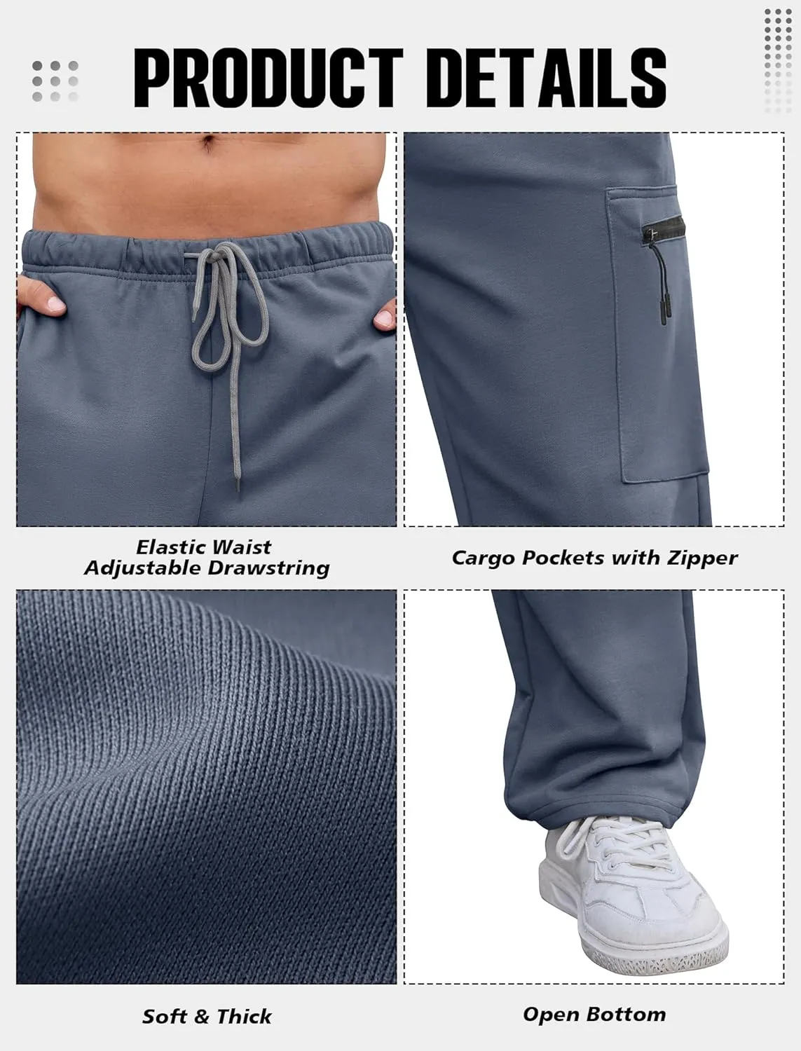 SILKWORLD Sweatpants for Men Zipper Cargo Pockets Joggers Open Bottom Casual Pants for Athletic, Jogging, Running, Workout
