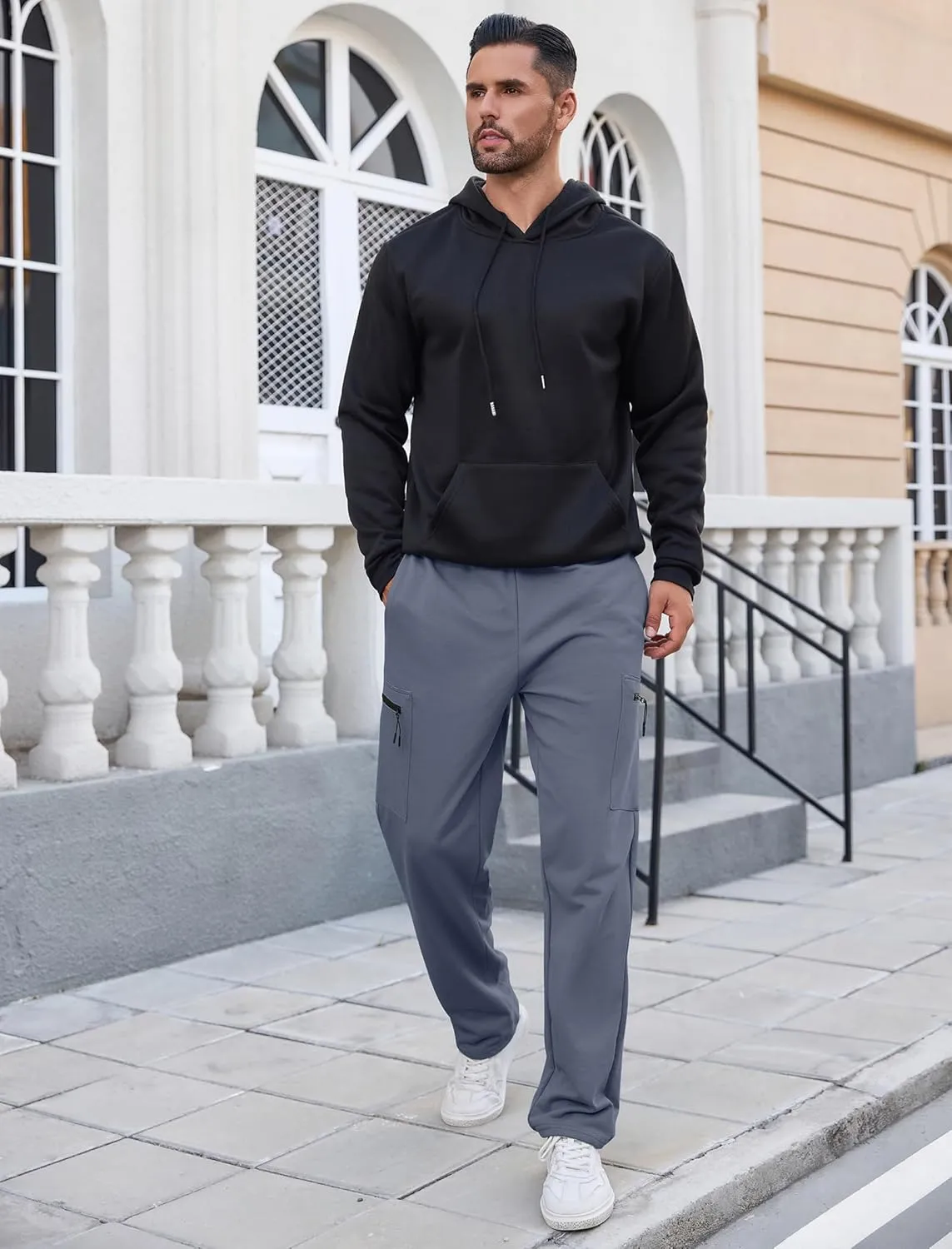 SILKWORLD Sweatpants for Men Zipper Cargo Pockets Joggers Open Bottom Casual Pants for Athletic, Jogging, Running, Workout