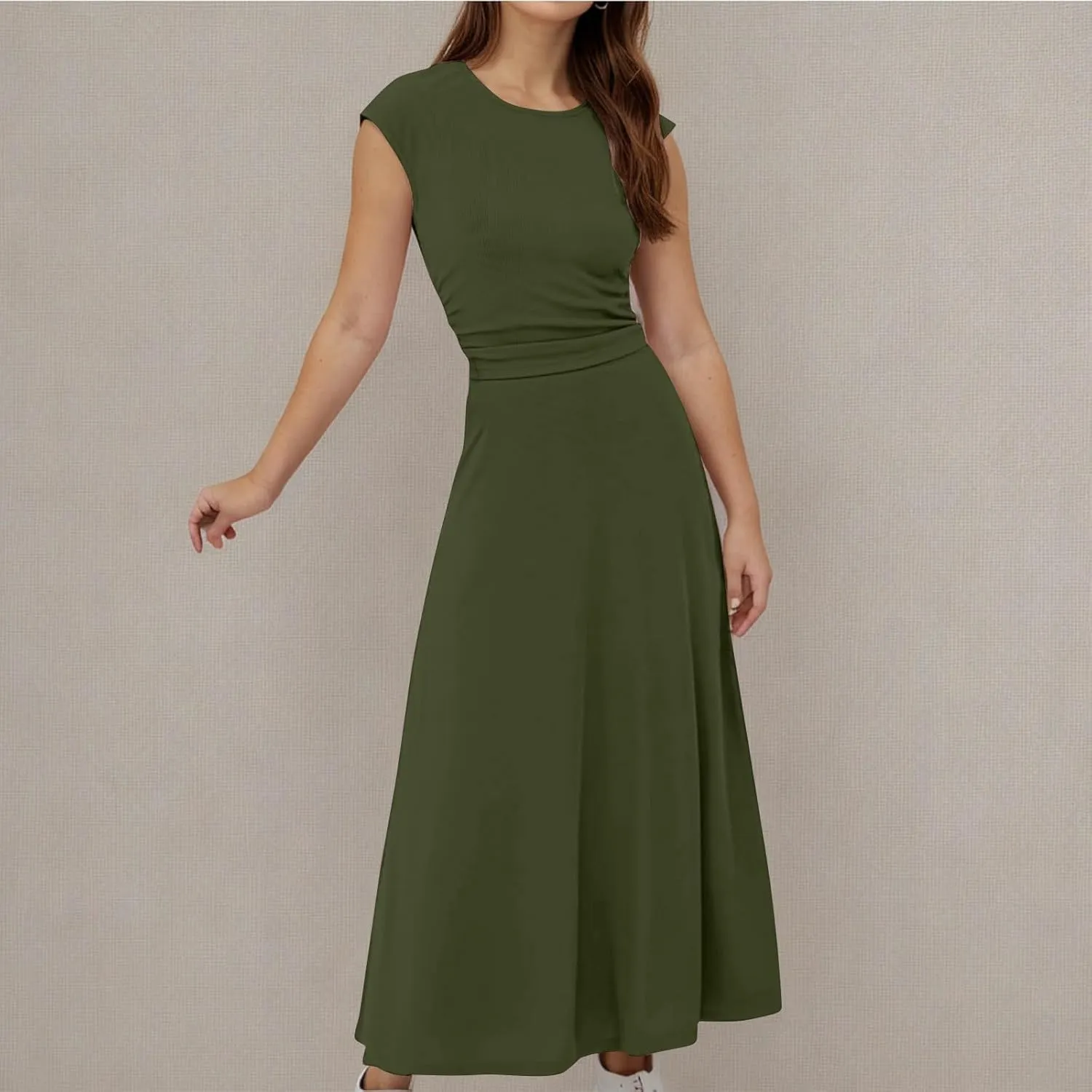 Skirt Sets Women 2 Piece Outfits Casual Ribbed Knit Crewneck Cap Sleeve Crop Top High Waisted Swing Maxi Skirts