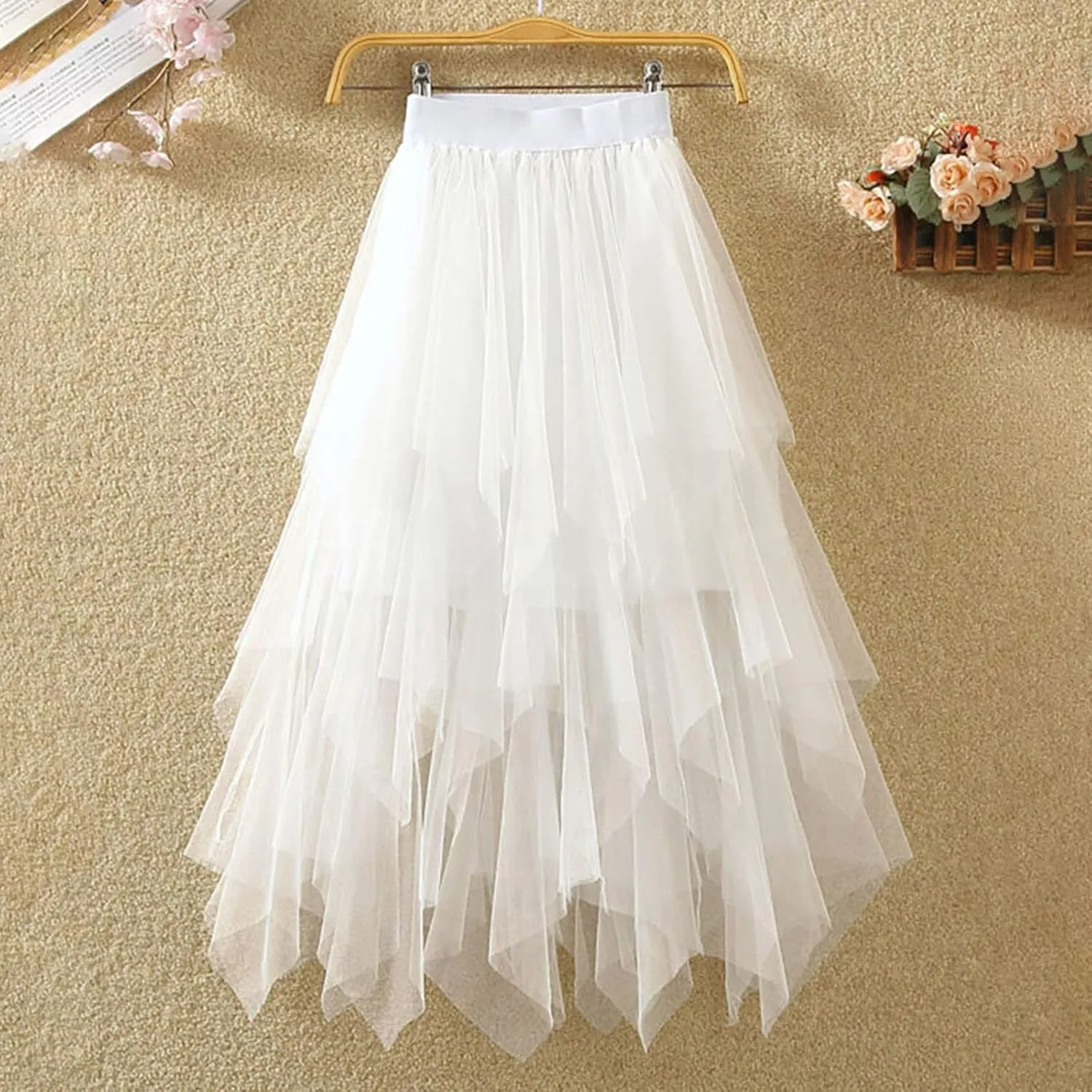 Skirt Waist Long A-Line Skirt Elastic Spring Solid Color Women Mesh High Skirt Mini Jean Skirt